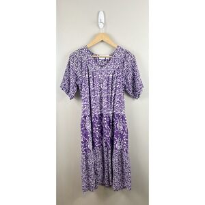 The Vermont Country Store Dress S Tiered Short Sleeve Muumuu Purple Midi Pockets